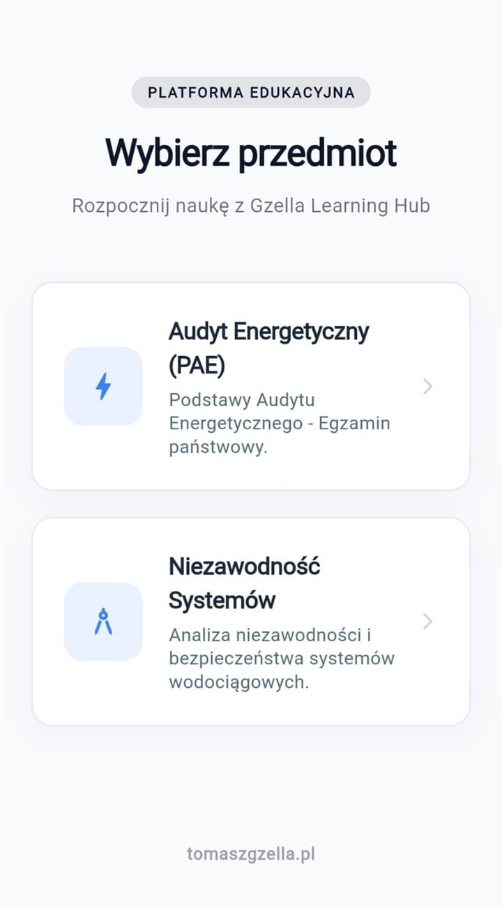 Platforma Edukacyjna PAE - Wybór przedmiotu
